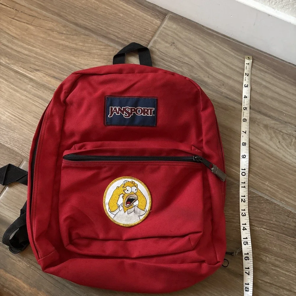 Vintage Jansport 1990s Backpack Red Nylon w/ Bart Simpson Patch